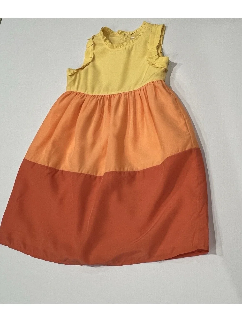 Gymboree Sunny Citrus Orange Yellow Color Block Tiered Lined Dress Size 7